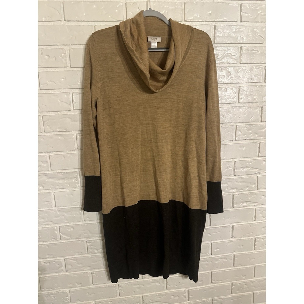 Ann Taylor Loft Color Block Cowl Neck Sweater Dress Long Sleeve Women's Sz L